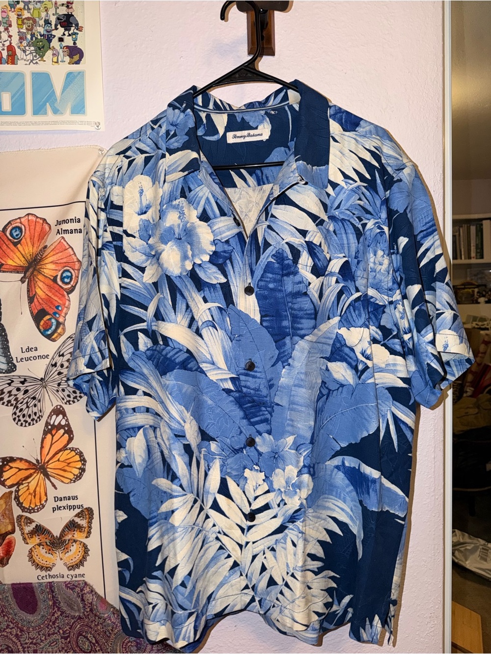 Tommy Bahama Navy and White Floral Hawaiian Camp Shirt
